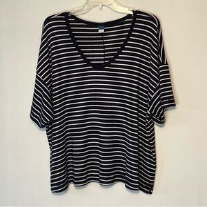 Old Navy Top Women Striped Short Sleeve Tunic Blouse Stretch Casual XXL.